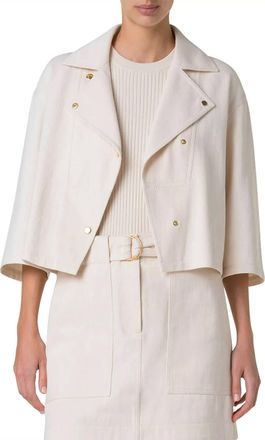 Akris Crop Boxy Biker Jacket In Cashew