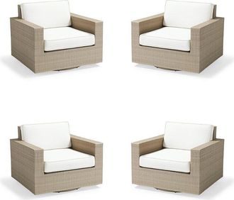Frontgate Palermo 4-pc. Swivel Lounge Chair in Dove Wicker - Standard, Air Blue with Natural Piping - Frontgate