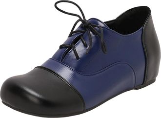 Generic Blue Ladies Lace Up Flat Shoes Round Toe Color Block Design Comfortable Casual Fashion Versatile Wear for Daily Use