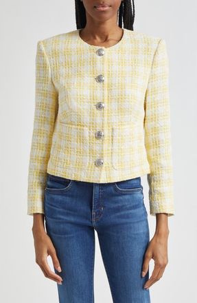 Veronica Beard Nathan Check Cotton Blend Tweed Jacket in Pale Yellow/White at Nordstrom, Size 8