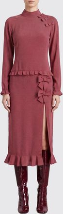 Alessandra Rich Polka-Dot Silk Midi Sheath Dress with a High Neck and Bow