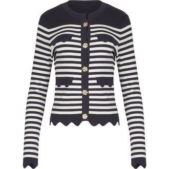 Anne Fontaine Womens Cardigan Blue And White Striped Cardigan With Gold Flower Buttons in Dark Navy at Nordstrom, Size X-Large Eu