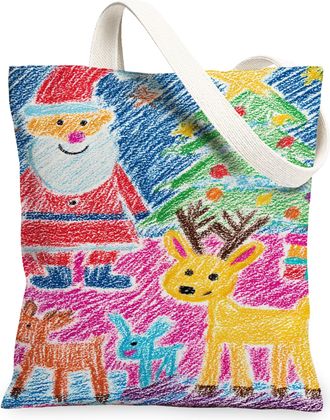 Generic Christmas Animal Canvas Tote Bags, Colorful Holiday Design Reusable Grocery Bags, Winter Fun Lightweight Washable Shoulder, Multicolor, 13x15 Inch
