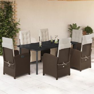 vidaXL Set Comedor De Jard&iacute;n 7 Pzas Con Cojines Rat&aacute;n Sint&eacute;tico Marr&oacute;n Vidaxl