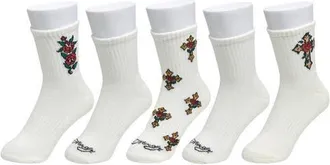 Ed Hardy Rose Cross Print Half Cushion Mid Crew Sock 5 Pack in Ivory at Nordstrom