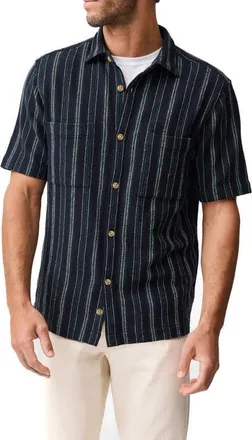 Rodd & Gunn Harley Open Weave Short Sleeve Button-Up Shirt in Midnight at Nordstrom, Size Xxx-Large