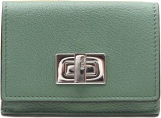 Fendi Silver Green Leather Wallet (Tri-Fold) (Pre-Owned)