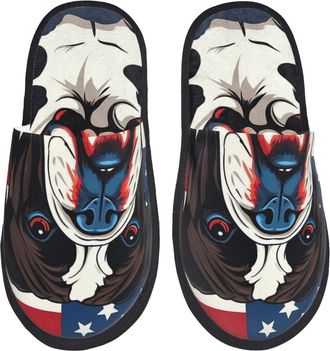Generic Patriotic Bulldog Art Unisex House Shoes Breathable House Slippers Warm Sliders For Winter Indoor Bedroom M