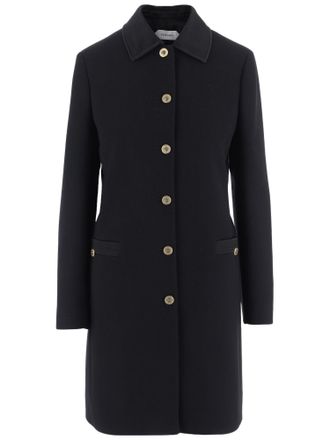 Versace Black Single-Breasted Quilted Collar Wool Coat