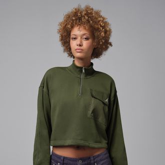 Nike Jordan Womens Jordan Brooklyn Fleece 1/4-Zip Hike Mike Top in Green | IF1069-325