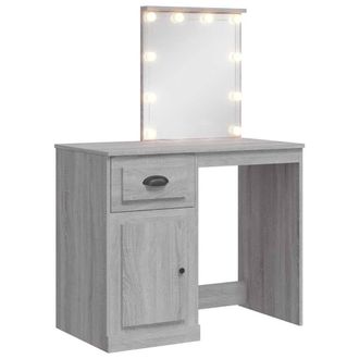 Berkfield Home Dressing Table with LED Lights Grey Sonoma 90x42x132.5 cm