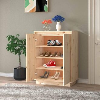 Berkfield Home Shoe Cabinet 60x35x80 cm Solid Wood Pine in Light Tan | Size: 60 x 35 x 80 cm