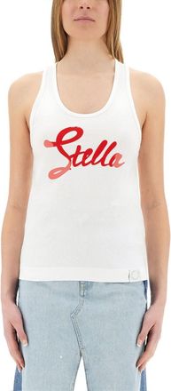 Stella McCartney White Logo Scoop Neck Top