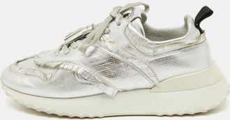 Tod's Tods Silver Perforated Leather Low Top Sneakers