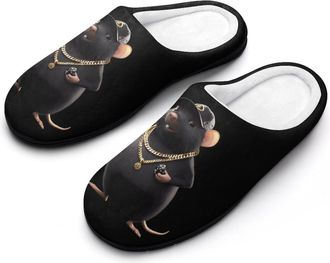 Generic Black Rat with Hat Dice Mens House Slippers Memory Foam Washable Cotton Slip on Home Shoes