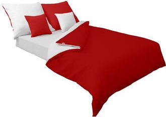 OEM Ropa De Cama Raso Doble Cara 220x200 +2x70x80 Blanco/rojo Matex