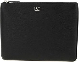 Valentino Garavani Mens Black Leather Vlogo Signature Clutch Nero