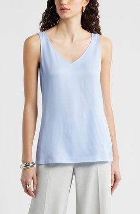 Nordstrom Satin Shell Top in Blue Floaty at Nordstrom, Size Xx-Large