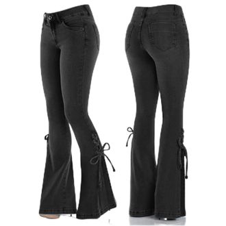 Generic Womens Casual Pants Flared Design Mid Waist Denim Trousers Stretchy Jeans Comfortable Fit for Everyday Wear (Black, XS)