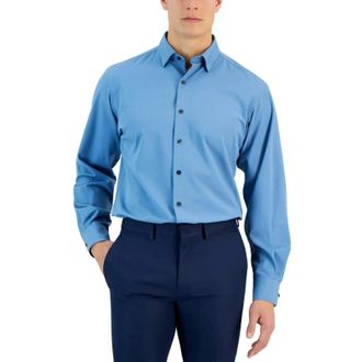 Alfani Dress Shirt Mens Blue Stretch Long Sleeve Button-Up Business UPS1042