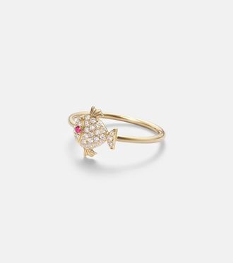 Yvonne L&eacute;on Yvonne L&eacute;on Petit Poisson 18kt gold ring with diamonds and rubies