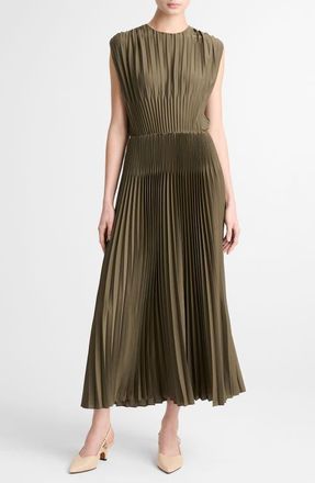 Vince Chevron Pleated Sleeveless Midi Dress in Sea Vine at Nordstrom, Size Xx-Small