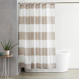 No Brand Cortina De Ducha - 180x180 Cm, Rayas Beige, Impermeable, Resistente Al Moho, Con Ojales Y Ganchos, Lavable A M&aacute;quina