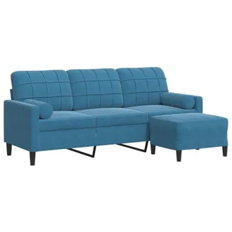 vidaXL Vidaxl - Sof&aacute; De 3 Plazas Con Taburete De Terciopelo Azul 180 Cm
