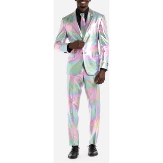 OppoSuits Proper Pearly Slim Fit Two-Piece Suit & Tie Set in Silver Multi at Nordstrom, Size 36 Regular