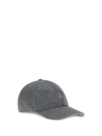 Brunello Cucinelli Mens Logo Baseball Hat Grigio Medio+brown Fleece Wool Ovis Aries E Hairbands