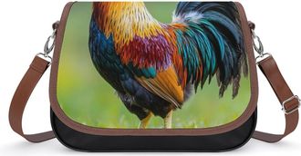 Generic Rooster Colorful Womens Leather Crossbody Bags with Adjustable Strap Casual Printed Shoulder Handbag