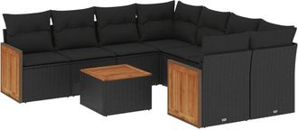 vidaXL Set De Sof&aacute;s De Jard&iacute;n 8 Piezas Y Cojines Rat&aacute;n Sint&eacute;tico Negro Vidaxl