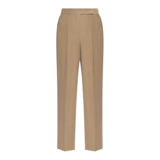 Max Mara Abate Broeken - Dames - Straight fit broeken - Beige - XS - Leer - Broeken