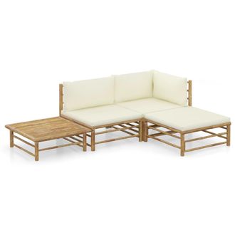 vidaXL Vidaxl - Set De Muebles De Jard&iacute;n 4 Piezas Bamb&uacute; Y Cojines Blanco Crema