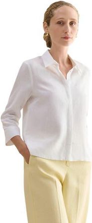 Hobbs London Nita 3/4 Sleeve Button Up Linen Shirt in White at Nordstrom, Size 12