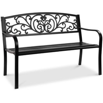 Best Choice Products Outdoor Steel Bench Garden Patio Porch Furniture w/ Floral Design Backrest