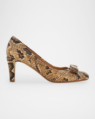 Ferragamo 90mm Carla Snake-Embossed Leather Pumps