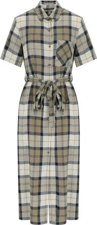 Barbour Fern Tartan Midi Jurk - Dames - Shirt Kleedjes - Veelkleurig - S - Linnen - Kleedjes