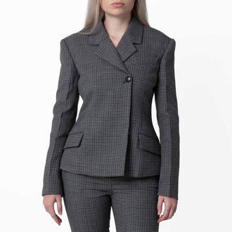 Ferragamo Ferragamo Micro Houndstooth Double Breasted Blazer