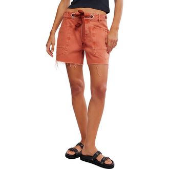 Free People Moxie Mid Rise Belted Drawstring Cutoff Denim Shorts in Sunset at Nordstrom, Size 30