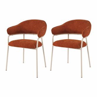 Mobili Rebecca Conjunto de 2 sillas de comedor naranja oscuro y blanco en tela