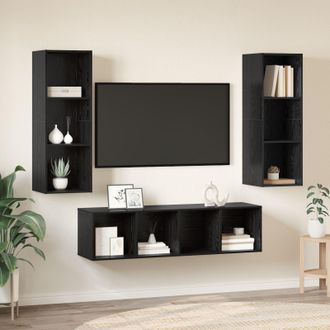 Berkfield Home TV Cabinet Set with Shelf Wall-mounted with Storage 3 pcs Black oak 37 x 37 x 142.5 cm