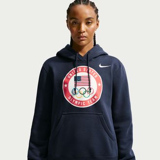 Nike Womens United States Olympic Team Phoenix Fleece Fleece Hoodie in Blue | HQ6045-451