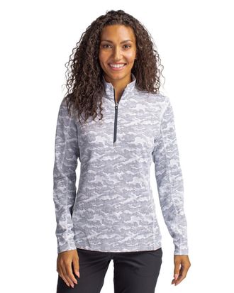 Cutter & Buck Traverse Camo Print Stretch Quarter Zip Womens Pullover Jacket
