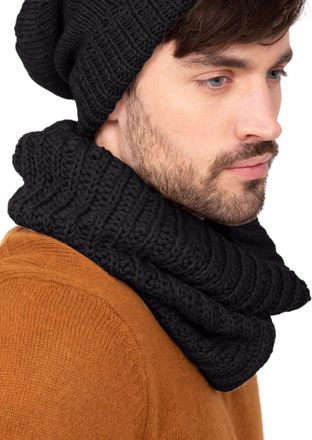 Likemary Mens Snood - Neck Warmer & Gaiter - Handmade Merino Wool Tube Scarf - Warm Snoods for Men - Ethical Gift Black