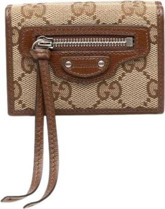 Gucci Pre-owned Canvas Portemonnee - Dames - Vintage Accessoires - Beige - ONE Size - Leer - Vintage