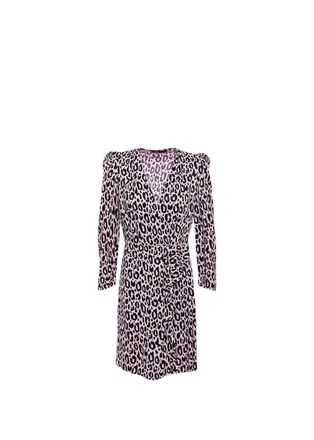Maje Pink Leopard Print Crepe Wrap Mini Dress Size S