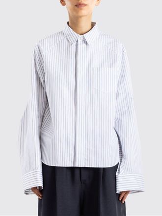 sacai Camicia a righe in misto cotone con spalle cadute e orlo curvo