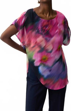 Joseph Ribkoff Recycled Chiffon Floral Print Top In Midnight Blue/multi