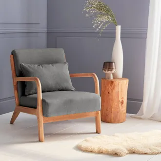 Sweeek Poltrona scandinava in legno e tessuto con braccioli